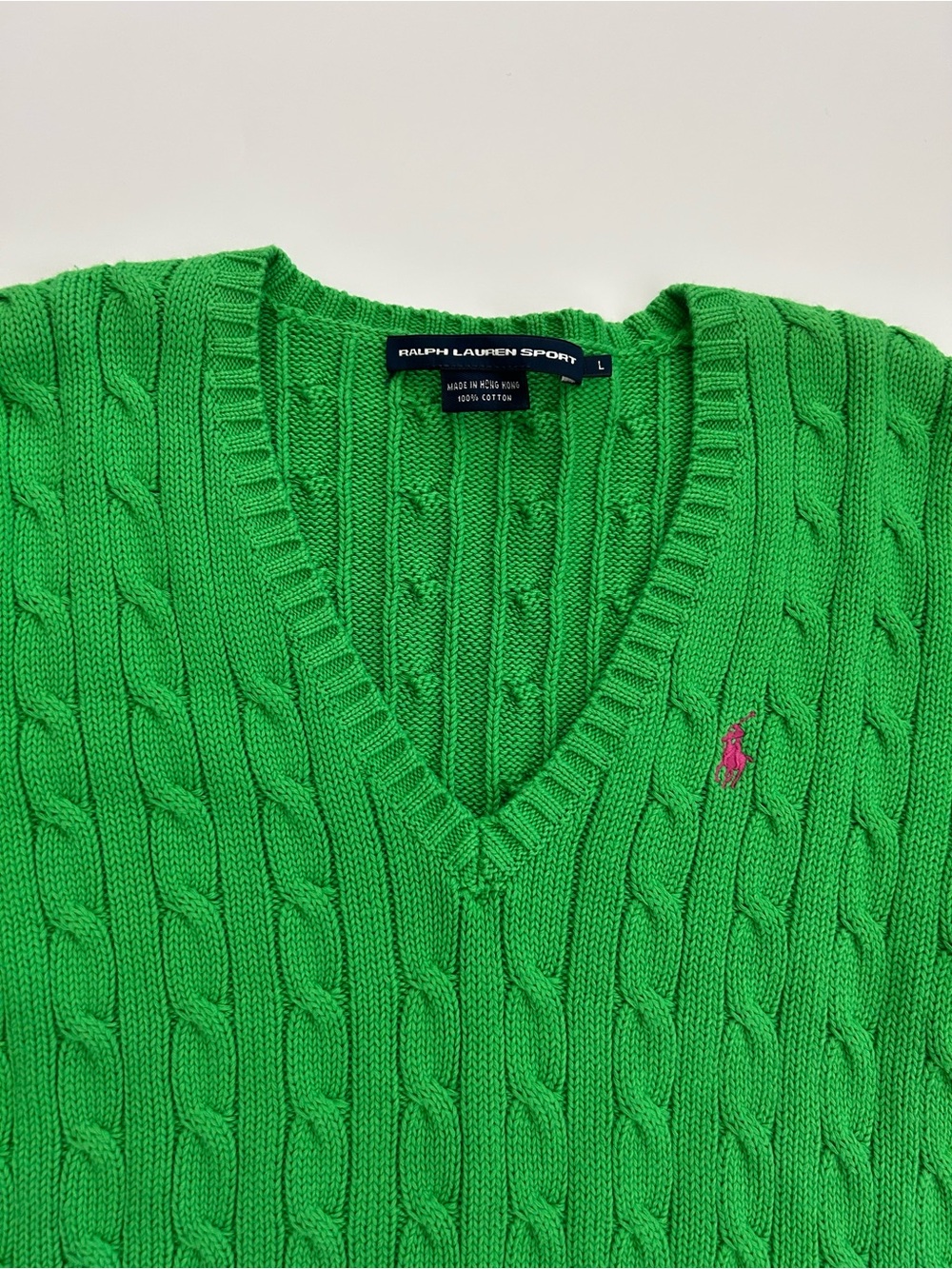 Vintage Ralph Lauren Sport Cable Knit V Neck Sweater
Green
Pink Pony
Hong Kong
L - Picture 3 of 10